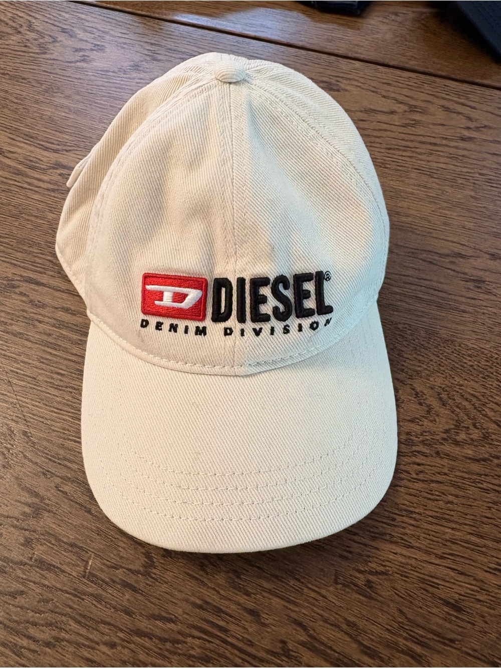 Diesel Cream Baseball Cap with Red Accent